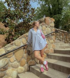 Pink and Blue outfit | summer outfit inspo | cute summer outfit | spring/summer outfit | Button down shirt dress | adidas sambas | adidas gazelle | pink sambas | pink accessories | pink outfit Pink And Blue Sambas Outfit, Outfit Rosado, Blue Outfit Summer, Sambas Pink, Pink Sambas, Pink And Blue Outfit, Adidas Gazelle Blue, Adidas Gazelle Pink, Fem Fits