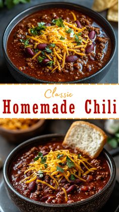 Soup Recipes: Classic Homemade Chili Easy Hearty Chili Recipe, Chili With Crushed Tomatoes, Chili Recipe One Pot, Best Stovetop Chili, Southern Living Chili Recipes, Chili Recipe With Bell Pepper, Chilli With Black Beans, Chili With Ranch Seasoning, Best Chili With Beans