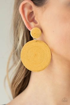 Circulate The Room - Yellow Disc Earrings - Paparazzi Paparazzi Jewelry Images, Room Yellow, Summer Campaign, Jewelry Watch, Red Thread, Disc Earrings, Yellow Earrings, Yellow Accents, Paparazzi Accessories