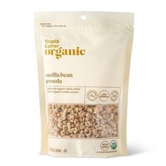 organic vanilla bean granola from code gatherer's organic, on a white background