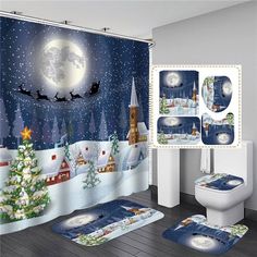 shower with curtain Snowman Shower Curtain, Christmas Bathroom Sets, Kids Bathroom Accessories, Bad Set, Christmas Bathroom Decor, Christmas Shower, Area Rug Sets, Christmas Shower Curtains