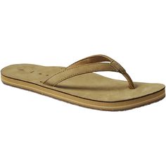 The Reef Solona is your classic beach flip flop, featuring water-friendly EVA with a non-slip outsole for superior rebound and extra foot support. Perfect for any seaside adventure. These Reef Solana Tan Leather Women's Sandals have the following features: Premium Leather Upper Anatomically Contoured Footbed Durable non-Marking Rubber Outsole Sustainability: 100% Recycled Materials CJ5638 Comfortable Cushioned Flip Flops For Everyday, Cushioned Synthetic Flip Flops For Everyday, Beach Flip Flops With Leather Footbed, Adjustable Round Toe Flip Flops For Surfing, Adjustable Flip Flops For Surfing, Summer Brown Non-slip Flip Flops, Comfortable Brown Slip-on Flip Flops, Leather Slip-on Flip Flops With Ortholite Insole, Brown Slip-on Flip Flops With Arch Support