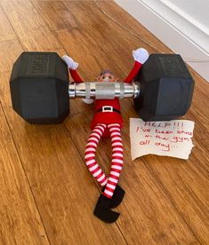 Elf On The Shelf Gym Ideas, Elf On The Shelf Gym, Elf On The Shelf Pet Ideas, Elf On The Shelf Idea, Elf Funny, Christmas Door Decorating Contest