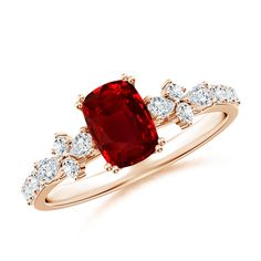 a red diamond ring with white diamonds on it