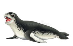 an illustration of a seal with its mouth open and teeth wide open, on a white background