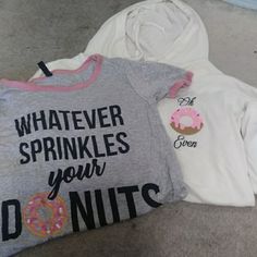 Funny "Whatever Sprinkles Your Donuts" Shirt. Super Soft And Never Worn. No Flaws. Donut Tshirt Ideas, Donut Birthday Shirt Two, Cupcake Shirt, Donut Shirt, Fun Unicorn Print Short Sleeve T-shirt, School Dances, Pink Tops, Pink Grey, Donuts