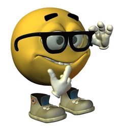 a yellow emoticon wearing glasses and giving the finger up with both hands while standing in front of a white background