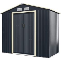 a metal shed with the door open