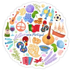 a round sticker with various items in the shape of a circle