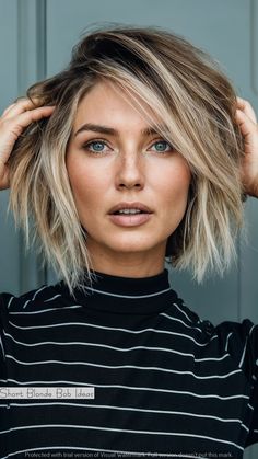 Short Blonde Bob Ideas | Short hair | Low taper fade haircut | Short Blonde hair | Shoulder length hair Subtly Layered Sandy Blonde Bob. Cut slightly shorter in the back for extra volume on the crown, this multi-tone  bob has only a few weight-removing layers to support the dimensional color scheme. Subtle Lowlights, Short Blonde Bob, Low Taper Fade Haircut, Bob Ideas, Summer Hair Color Ideas, Short Blonde Bobs, Dream Ideas, Color Ideas For Blondes, Hair Color Ideas For Blondes