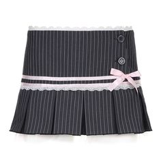 Pink Stripe Bow Skirt - S / Grey/pink - Skirt Black And Pink Crop Top, Pleated Skirt Aesthetic, Academic Style, Streetwear Cute, Kawaii Swimsuit, Skirt Aesthetic, Dark Academia Clothing, Bow Skirt, Style Kawaii