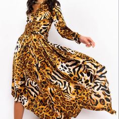 New Akira Animal Print Dress. Handkerchief Hemline. Never Worn. Size M Casual Brown Tiger Print Dress, Black Tiger Print Dress For Spring, Spring Black Tiger Print Dress, Animal Print Dress, Animal Print Dresses, Print Dress, Black And Brown, Animal Print, Long Sleeve Dress