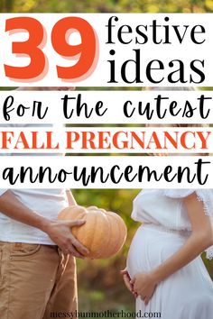 pregnant woman with husband holding pumpkin Fall Pregnancy, Fall Pregnancy Announcement, First Time Pregnancy