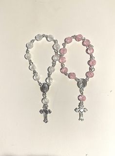 Cheap Pink Rosary Bracelet For Gift, Rosary Hand Made, Beaded Rosary For Baptism, Rosary Bracelet With 8mm Round Beads For Baptism, Handmade Rosary Bracelet With Round Beads For Baptism, Handmade White Rosary Bracelet For Baptism, How To Make A Rosary, Pretty Rosary, Aphrodite Altar