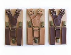 "This vegan leather suspenders is a perfect choice for a holiday, wedding, groomsmen, best man, ring bearer outfit, birthday celebration or any other special occasion! SIZING:    SMALL: 6mo-4yrs   * Suspenders: Adjustable from 16\" to 27\" (38 cm - 68cm), Y- back.   MEDIUM: 5yrs-10yrs   Suspenders: Adjustable from 20\" to 32\" (50cm-85cm),  Y- back.   LARGE: 10 yrs-18yrs (up to 5'6\")  Suspenders: Adjustable from 24\" to 47\" (62 cm - 120 cm), Y- back.   ADULT (5'7\" - 6'3\"):  Suspenders: Adjus Brown Leather Belts And Suspenders For Gift, Brown Leather Belt And Suspenders For Gift, Brown Leather Belts And Suspenders As Gifts, Brown Leather Belt And Suspenders As Gift, Brown Groomsmen, Wedding Suspenders, Suspenders For Men, Groomsmen Suspenders, Brown Suspenders