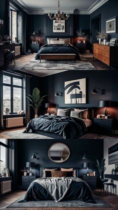 #BEAUTY, #RELATIONSHIPS #Fashion #Animals #Outfits #Winter Outfits #Animal Black Bedroom Art, Blue Black Room, Blue Bed Bedroom Ideas, Black And Navy Bedroom, Black And Blue Room, Blue Black Bedroom, Dark Blue Bedroom Aesthetic, Black Decor Ideas, Bedroom Male