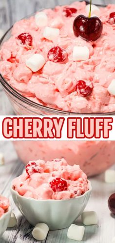 this cherry fluff salad is so good it's loaded with cherries and marshmallows