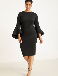 Flare Sleeve Scuba Dress | Women's Plus Size Dresses | ELOQUII Crewneck Style, Scuba Dress, Crewneck Dress, Classy Dress, Plus Size Dress, Flared Sleeves, Plus Size Dresses, Plus Size Outfits, Shopping Outfit