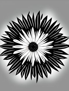 a black and white flower on a gray background