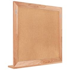 a wooden frame with a cork board on the front and bottom panel, isolated against a white background