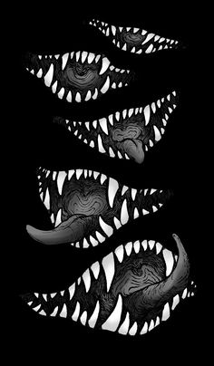 an animal's teeth are shown in black and white