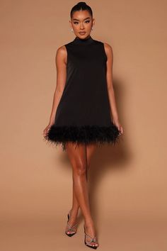 Black Feather Dress, Feather Trim, Black Mini Dress, Line Skirt, Black Feathers, Luxe Fashion, Party Girls, Pink And Black