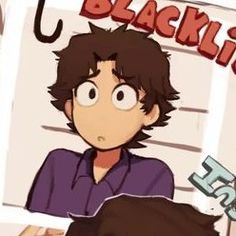 an image of a boy looking at another person in front of him with the words blacklist on it