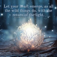 a glowing ball with the words let your heart energe, as all the wild things do, with the return of the light