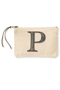 Mudpie P Initial Canvas Cosmetic Pouch P Initial, Initial G, Initial Canvas, Helvetica Neue, Canvas Cosmetic Bag, Mud Pie, Cosmetic Pouch, Leather Pulls, Canvas Pouch