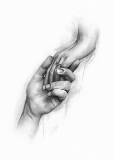 two hands holding each other in black and white drawing by artist mark mcreae