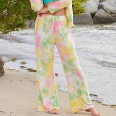 Venus Tie Dye Pull-On Terry Pants, Size Medium. Brand New Without Tags. My Client Never Wore. Casual Wide Leg Sleepwear For Spring, Casual Lounging Pants For Beach Season, Yellow Sleepwear For Spring Lounging, Spring Yellow Sleepwear For Lounging, Wide Leg Spring Vacation Sleepwear, Spring Lounging Yellow Sleepwear, Wide Leg Sleepwear For Vacation In Spring, Wide Leg Sleepwear For Spring Vacation, Casual Multicolor Loungewear Bottoms