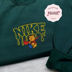 Nike Winnie Pooh Embroidered Sweatshirt 100% handmade, made to order Materials: 50% polyester, 50% cotton Soft fabric, machine washable High-quality products with the best price Fashionable, suitable for all ages We have a lot of Custom Nike items such as Spider-Man Nike embroidery sweatshirt, anime Nike embroidered sweatshirt, dolphin Nike embroidered sweatshirt, Pikachu Nike embroidered sweatshirt, Luffy Nike embroidered sweatshirt, One Piece Nike embroidered sweatshirt, Marvel Nike embroidere Nike Embroidery Sweatshirt, Luffy Nike, One Piece Nike, Nike Embroidered Sweatshirt, Nike Items, Nike Embroidery, Custom Nike, Embroidery Sweatshirt, Boys Sweatshirts