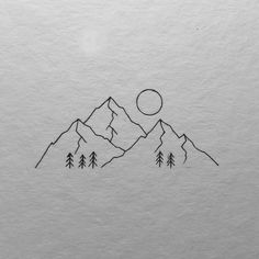 a drawing of mountains with trees on them