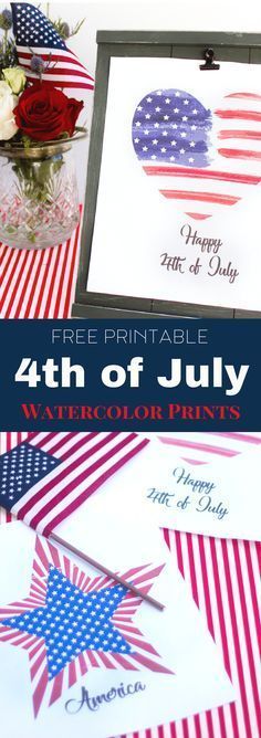 the 4th of july watercolor printables are on display