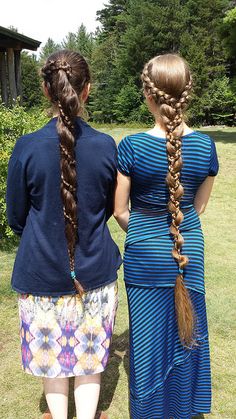 double dutch: braids on my sister's classic and my knee-length hair Unicorn Braid, Dutch Braids, Double Dutch, Rapunzel Hair, Lace Braid, A Ponytail, Super Long Hair, Dutch Braid