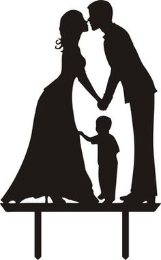 a silhouette of a man and woman holding hands over a small child's hand