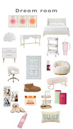 a collage of furniture and decor with the words dream room on it's side