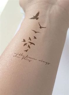 a woman's arm with birds on it and the words to heaven written in cursive writing