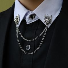 Wolf Chain Collar Clip, Tassel Brooch, Sweater Pins, Goth Punk Pin, Coat Dress Scarf Brooch, Suit Collar Brooch Lapel Pin, Stage Jewelry. - Etsy South Africa Shirt Collar Pins, Collar Brooch, Brooch Men, Collar Chain, Collar Pins, Wolf Head, Estilo Punk, Benedict Cumberbatch, Character Outfits