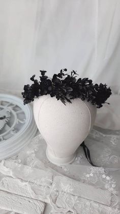 Black Rose Hair Wreath Black Flower Crown Black Headdress | Etsy Black Crown Cheap, Black Moon Flower Crown, Goth Rose Headband, Hair Color 2023 Trends, Hair Color Summer, Balayage Summer, Persephone Aesthetic, Laurel Wreath Crown, Black Flower Crown