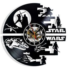 a star wars themed vinyl clock with silhouettes