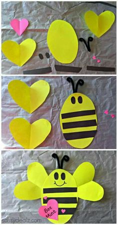 paper plate crafts with hearts and a bee