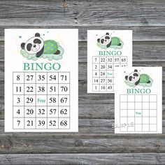 printable panda bear baby shower game with numbers and place cards for the child's name