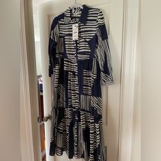 Zara “The Sunny” Dress-Nwt ~Size: Small ~Blue & Ivory ~Buttons The Full Length **Price Firm Navy Maxi Dress For Spring, Navy Midi Dress For Vacation, Navy Midi Length Dress For Vacation, Sunny Dress, Blue Ivory, Zara Dresses, Sunnies, Full Length, Blue White