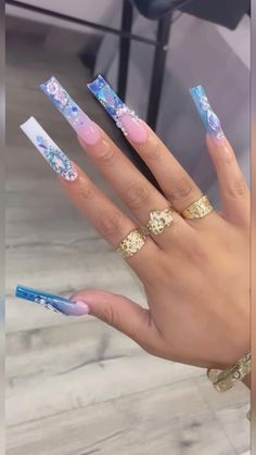 Long Square Acrylic Nails Freestyle, Extra Long Acrylic Nails Coffin Ideas, Pretty Long Acrylic Nails, 3xl Acrylic Nails, Charm Placement On Nails, Bling Nails 2023, All Bling Nails, Acrylic Nails Trending Now, Long Nails Black Women