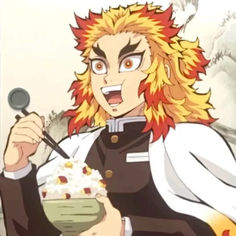 an anime character holding a bowl with food in it