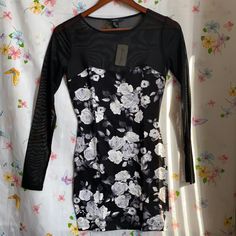 Brand New With Tags, Mesh Long Sleeve Floral Dress Forever 21 Floral Print Party Mini Dress, Forever 21 Floral Print Dress For Night Out, Body On Dress, Short Sundress, Tie Up Dress, Mini Tunic Dress, Lace Dress Boho, Grey Long Sleeve Dress, Cami Maxi Dress