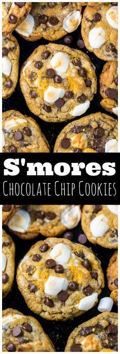 chocolate chip cookies with marshmallows and s'mores in the middle