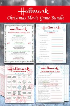 the christmas movie game bundle is shown in red and white