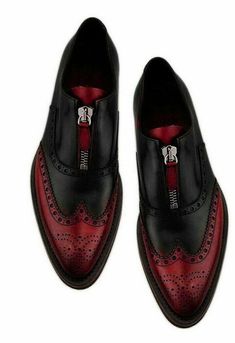 Elegant Flame Red & Black Zipper Wingtip Pure Leather Formal Shoes For Men on Storenvy Formal Shoes For Men Black, Black Brogues, Gentleman Shoes, Leather Formal Shoes, Trendy Mens Fashion, Suede Leather Shoes, High Ankle Boots, Formal Shoes For Men, Shoes Dress